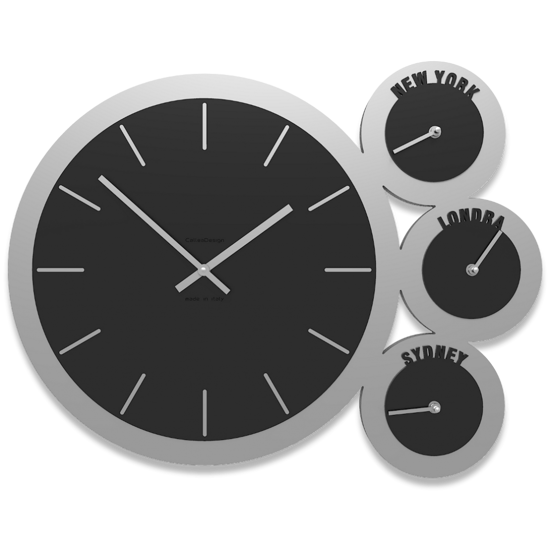 London callea design orologio da parete fuso orario legno nero e grigio