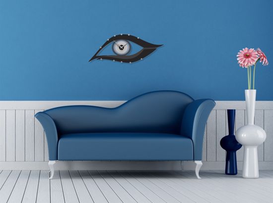 Callea design eye legno colore azzurro polvere orologio da parete moderno