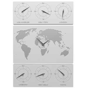 Callea design v-cosmo orologio da parete planisfero fusi orari legno bianco