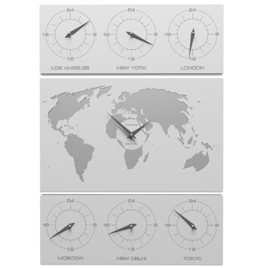 Callea design v-cosmo orologio da parete planisfero fusi orari legno bianco