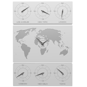 Callea design v-cosmo orologio da parete planisfero fusi orari legno bianco