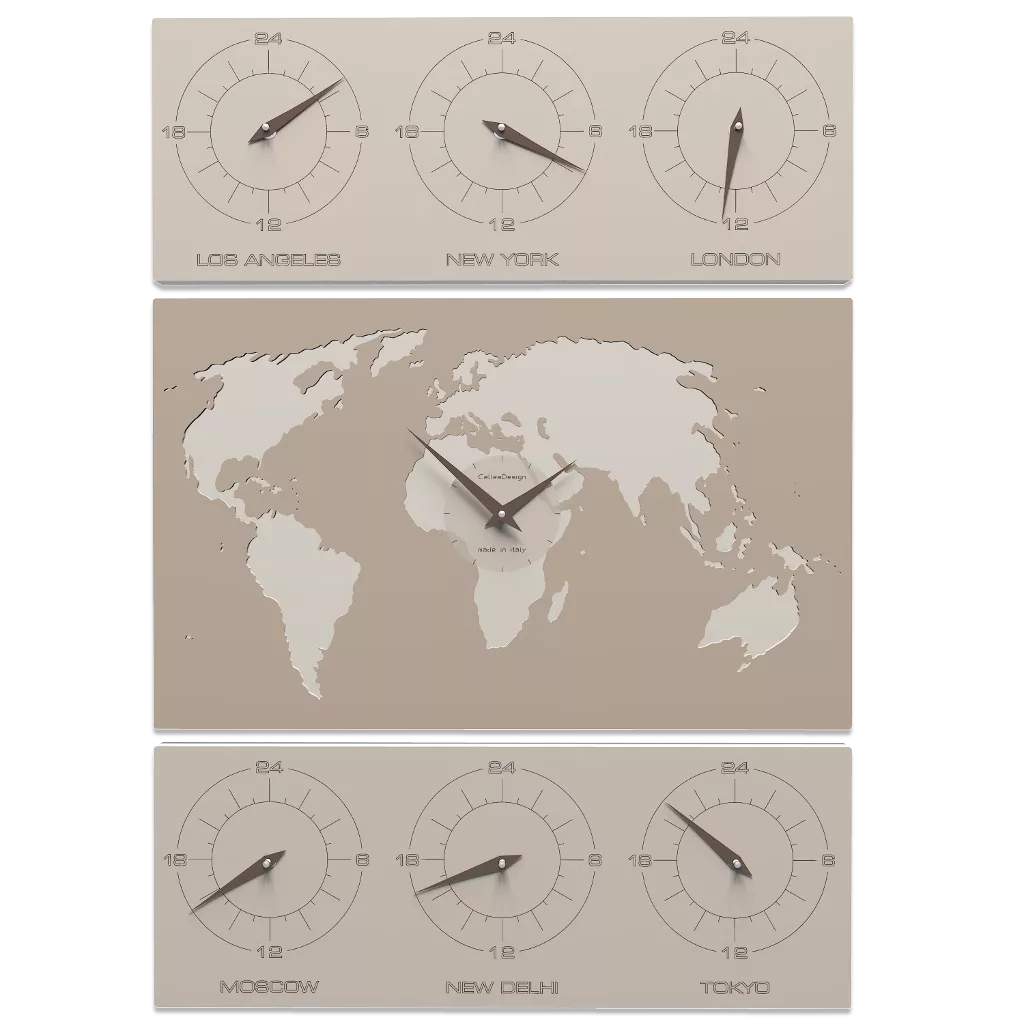 Orologio da parete planisfero cartina geofrafica mondo legno caffelatte -  12-008-14