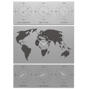 Relaxdays Orologio Mappamondo da Parete in Legno, 5 Orari, 10 Città,  Modello Cartina 3D, HxL: 61 x 113cm, nero