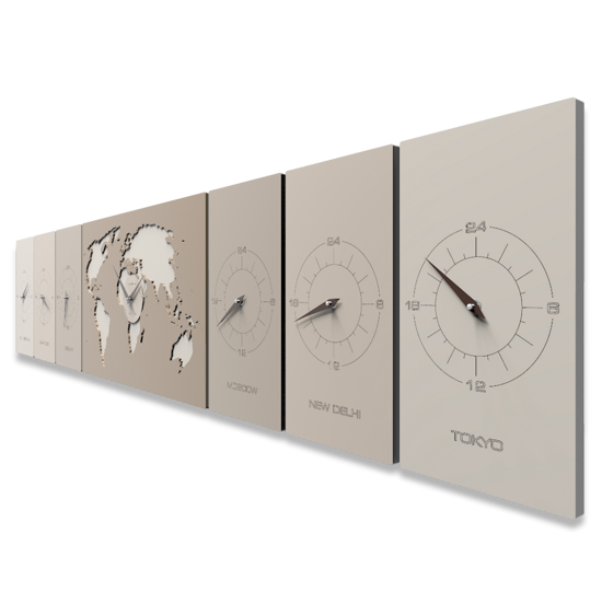 Callea design cosmo grande orologio da parete planisfero legno colore caffelate fusi orari