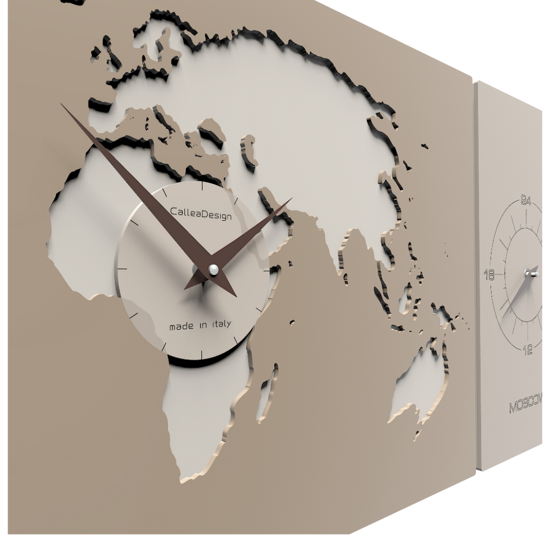 Grande orologio fusi orari da parete planisfero legno colore alluminio callea design