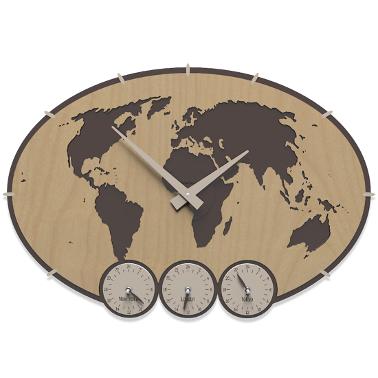 Callea design greenwich orologio da parete planisfero mondo legno noce