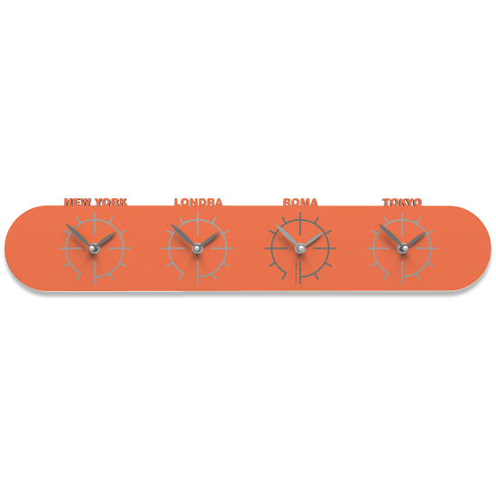 Callea design singapore grande orologio da parete moderno legno colore arancione da parete fusi orari