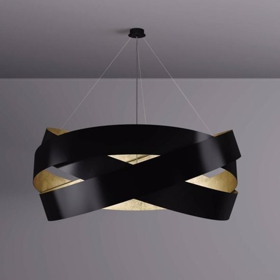 Marchetti pura lampadario moderno 100cm 6xe27 nero interno foglia oro