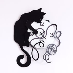 Orologio da parete moderno gatto gomitolo nero bianco