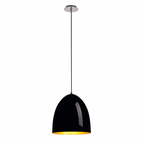 Lampadario pendente cucina moderna cupola 30cm nero lucido interno oro