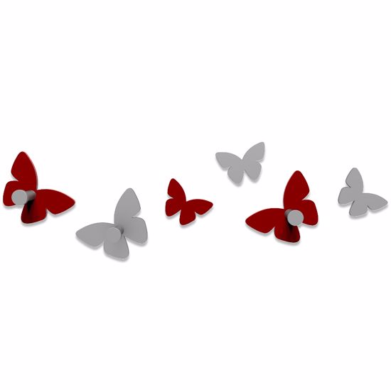 Attaccapanni da muro moderno farfalle legno rosso rubino e grigio