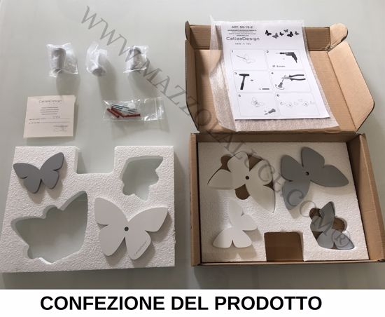 Attaccapanni da muro moderno farfalle legno rosso rubino e grigio