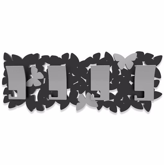 Appendiabiti da parete moderno farfalle legno traforato nero grigio