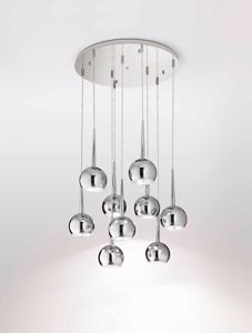 Affralux bol lampada sospesa da soggiorno moderna 9 luci sfere cromo lucido