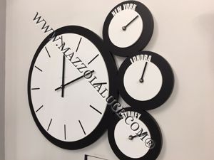 London callea design orologio da parete legno fusi orari bianco antracite