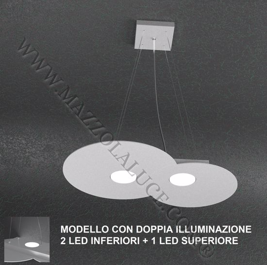 Lampadario cucina moderna grigio 2+1 led doppia luce toplight cloud