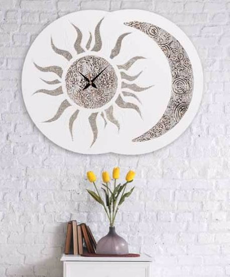Grande orologio 70cm da parete sole decorativo bianco avorio argento