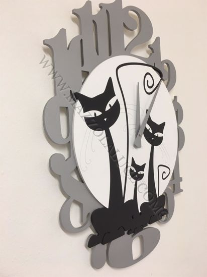 Orologio da parete moderno gatti callea design legno nero grigio