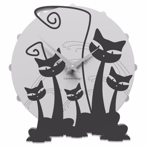 Callea design gatti orologio moderno da parete legno nero family cats