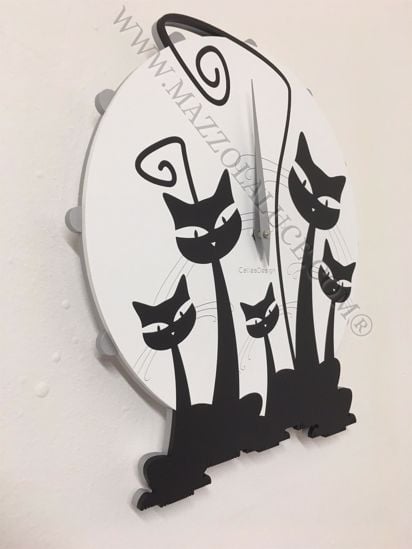 Callea design gatti orologio moderno da parete legno nero family cats