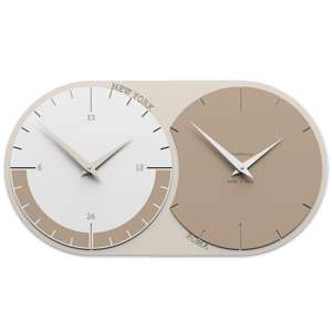 Callea design moderno orologio da muro fusi orari 2 caffelatte e bianco in legno