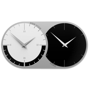 Callea design orologio da parete fusi orari 2 nero bianco grigio in legno