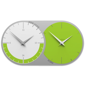 Callea design orologio da parete fusi orari 2 verde mela grigio e bianco in legno