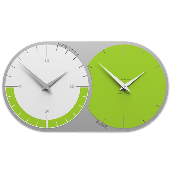 Callea design orologio da parete fusi orari 2 verde mela grigio e bianco in legno