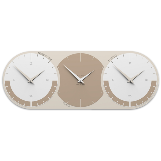 Callea design orologio da parete moderno 3 fusi orari caffelatte bianco