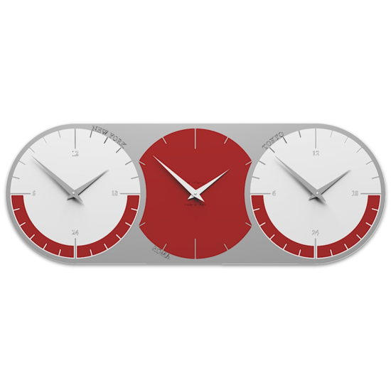 Callea design orologio da parete moderno 3 fusi orari rubino grigio e bianco in legno
