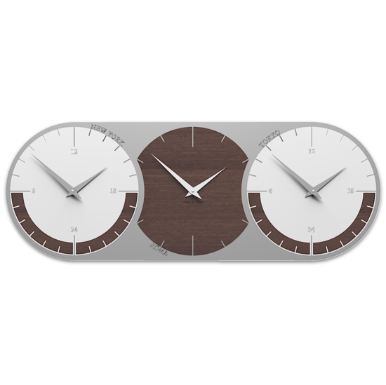 Orologio da muro moderno fusi orari 3 rovere wenge grigio bianco callea design