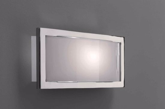 Applique moderna in vetro bianco lucido cornice metallo cromato