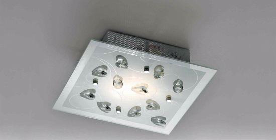 Plafoniera 30cm particolare quadrata in vetro e mandorle in cristallo