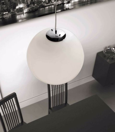 Lampadario per cucina sfera 40cm vetro bianco lucido