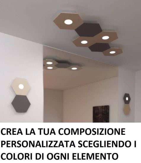 Plafoniera marrone led 4 lampade intercambiabili top light hexagon