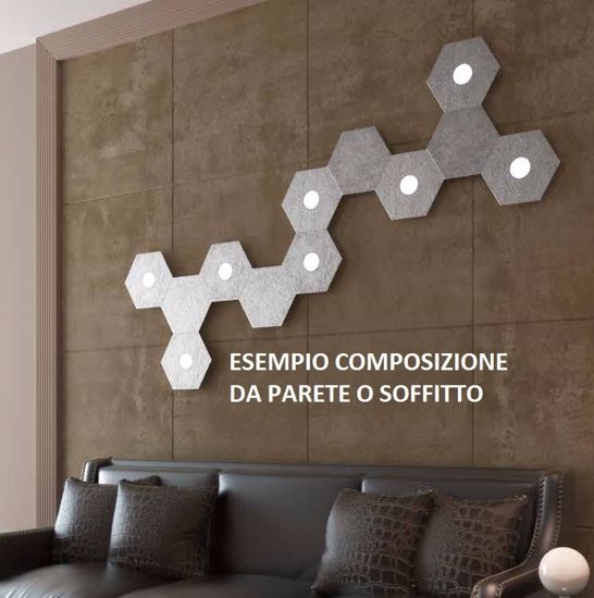 Toplight hexagon plafoniera moderna 5 luci decoro foglia argento