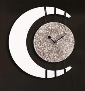 Orologio da parete laccato avorio foglia argento luna astratta