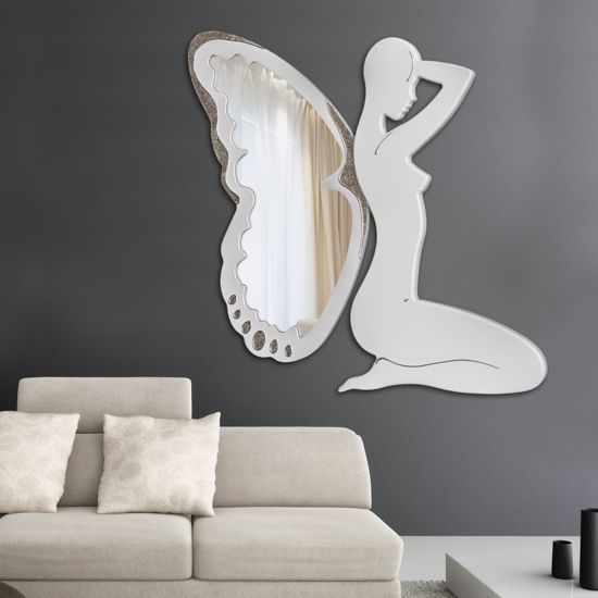 Specchio da parete fata alata design moderno avorio decorativo 113x118