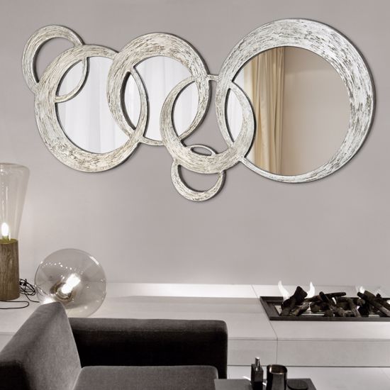 Specchiera da parete decorativa design 124x71 cerchi argento oro
