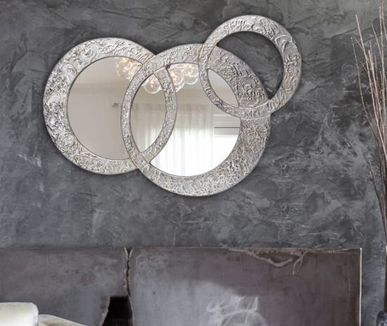 Specchio da parete design cerchi 74x50 argento oro anticato decorativo
