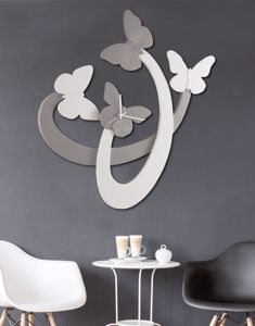 Grande orologio design moderno da parete per soggiorno 90x90 farfalle bianche tortora