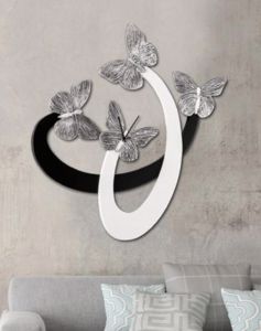 Grande orologio da parete farfalle avorio nero design moderno