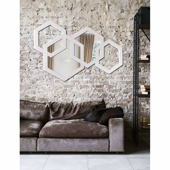 Specchiera da parete bianca 129x82 esagoni design decorativo moderno per soggiorno