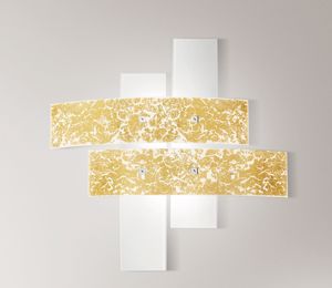 Grande plafoniera moderna 91cm gea luce lara vetri bianco foglia oro per salone