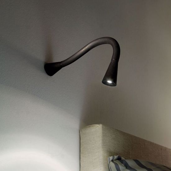 Applique per camera da letto 2w 3000k orientabile nero con interruttore da lettura linea light snake