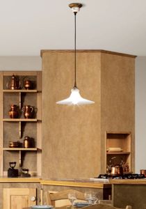 Lampada da cucina a sospensione rustica ceramica decoro marrone e metallo ruggine linea light mami