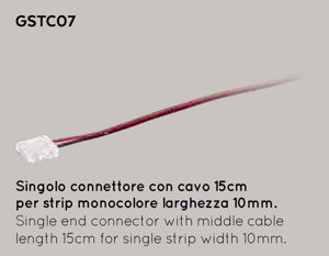 Confezione 10 connettori singolo con cavo 15cm per strip led monocolore da 10mm gea gstc07