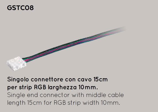 Gea luce confezione 10 pz connettore singolo con cavo 15cm per strip led rgb 10mm