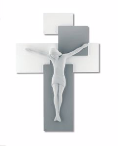 Crocifisso da parete 42x30 legno grigio cristo bianco promozione