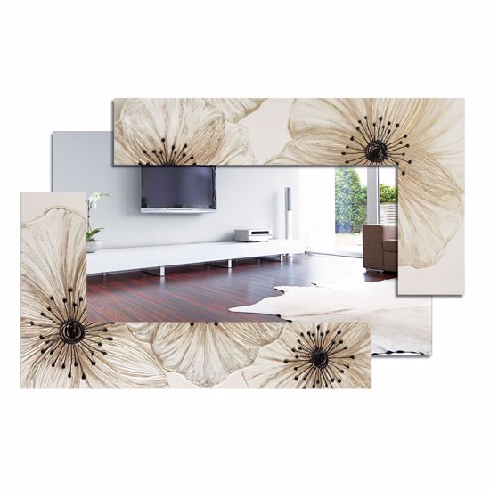 Specchio da parete floreale decorativo cornice legno bianco beige nero 120x80